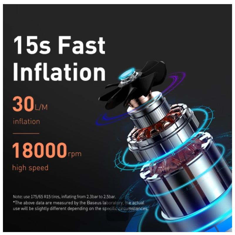 بيسوس ضاغط هواء منفاخ صغير - 0.2-150 PSI / 18 سم / 30 لتر / دقيقة / أسود