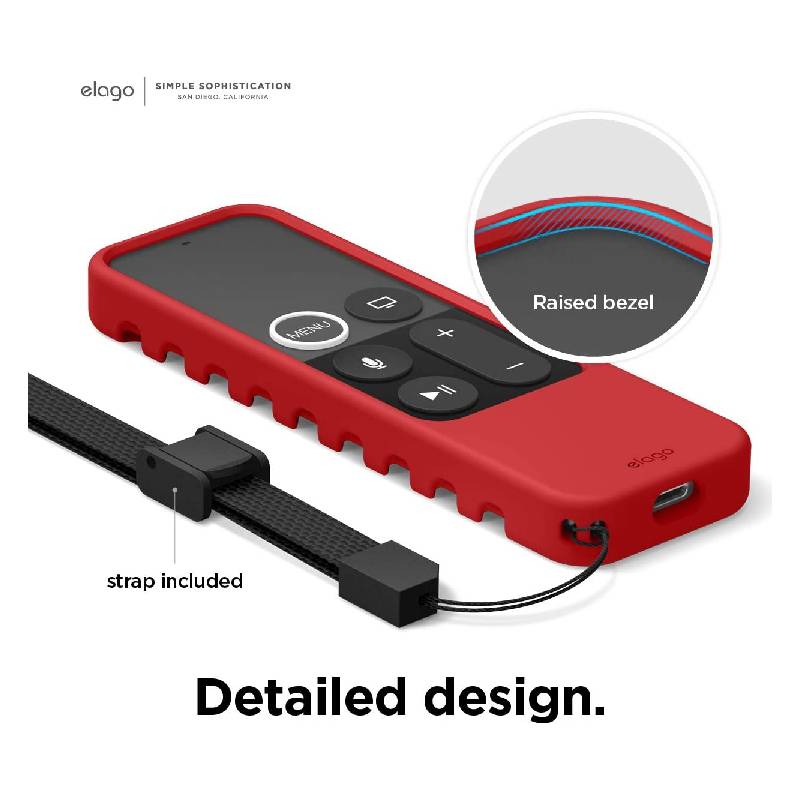 Elago R3 Protective Case for Apple TV Siri Remote - Lanyard Included - Red (Online Packaging)