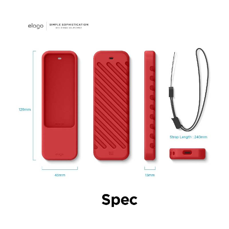 Elago R3 Protective Case for Apple TV Siri Remote - Lanyard Included - Red (Online Packaging)