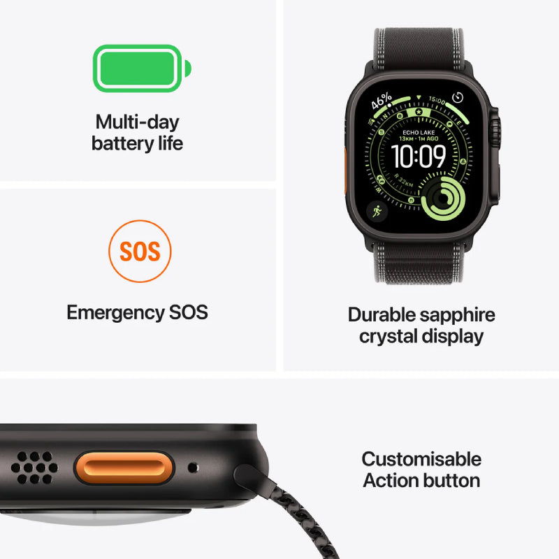 Apple Watch Ultra 3 - LTPO OLED / 64GB / 49mm / Bluetooth / Wi-Fi / Cellular / Black Titanium Case with Black Ocean