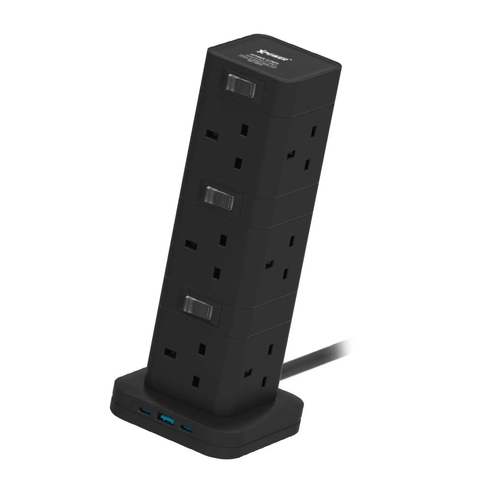XPower OM12 12 Outout Surge Power Strip - 3 Meter / Black