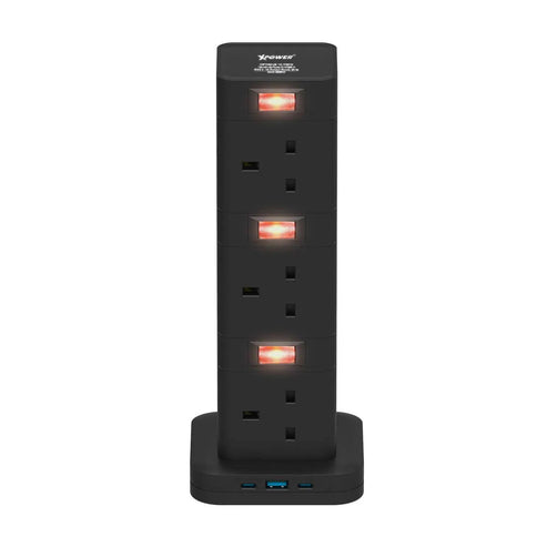 XPower OM12 12 Outout Surge Power Strip - 3 Meter / Black