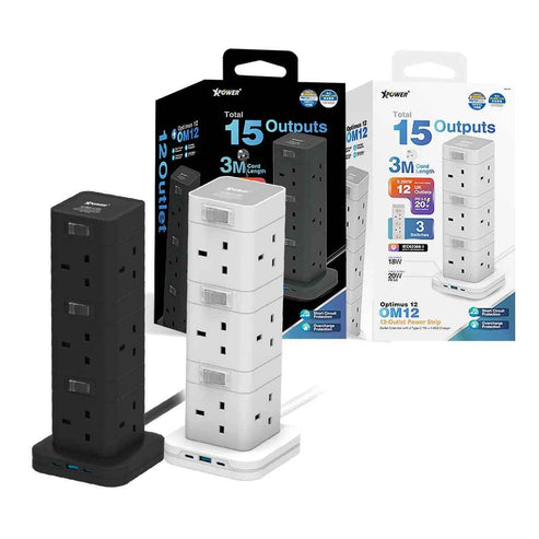 XPower OM12 12 Outout Surge Power Strip - 3 Meter / Black