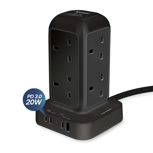 XPower Pillar 8 PL8 Mini 12 Outout Surge Power Strip - 3 Meter / Black