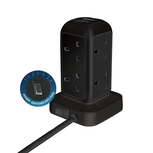 XPower Pillar 8 PL8 Mini 12 Outout Surge Power Strip - 3 Meter / Black