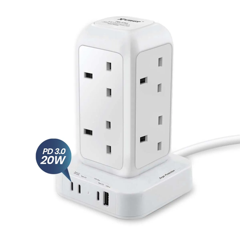 XPower Pillar 8 PL8 Mini 12 Outout Surge Power Strip - 3 Meter / White