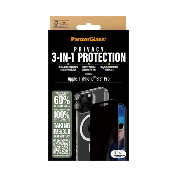 PanzerGlass® Flagship 3-in-1 Privacy Bundle For Apple iPhone 16 Pro - Privacy