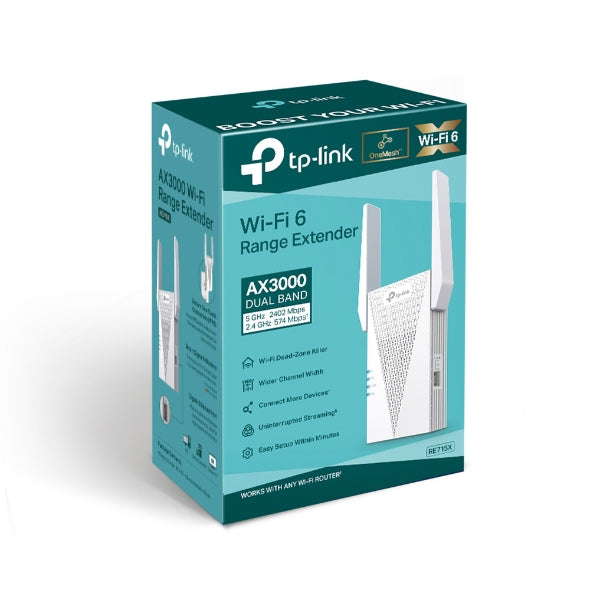 TP-Link (RE715X) AX3000 Mesh Wi-Fi 6 Extender - Up to 3.0 Gbps / Gigabit Ethernet