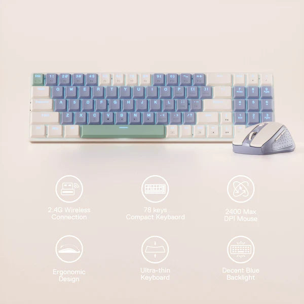 Redragon BS8772 Wireless Keyboard and Mouse Combo - Lollipop Blue