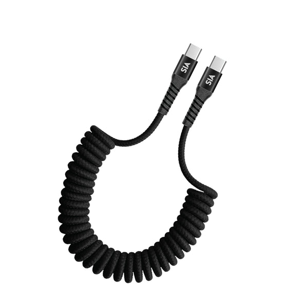 SIA Braided Retractable Cable - USB-C / 60W / 1.2 Meter / Black