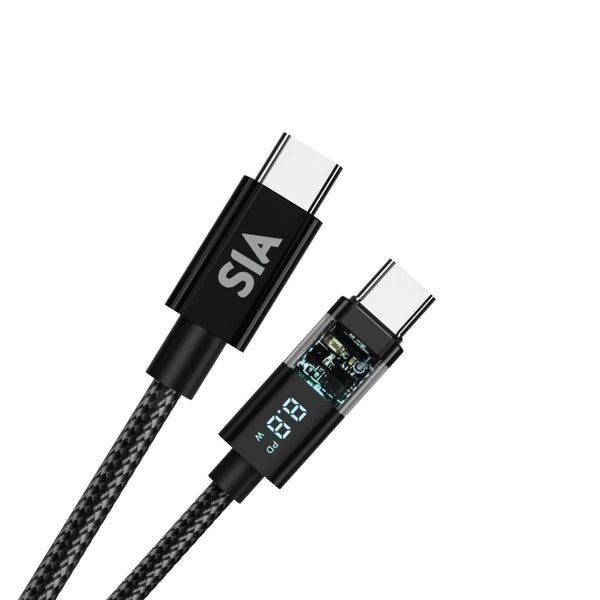 SIA Braided Transparent Shell With Digital Display Cable - USB-C / 60W / 1.2 Meter / Black