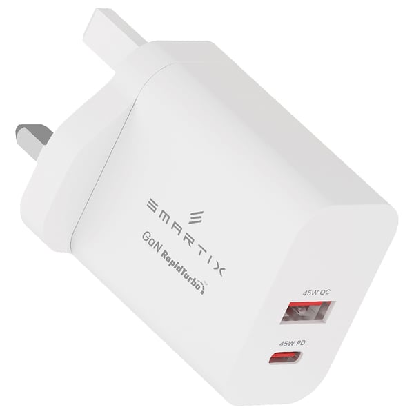 Smartix Premium UK Wall Adapter - 45W / USB-A / USB-C / White