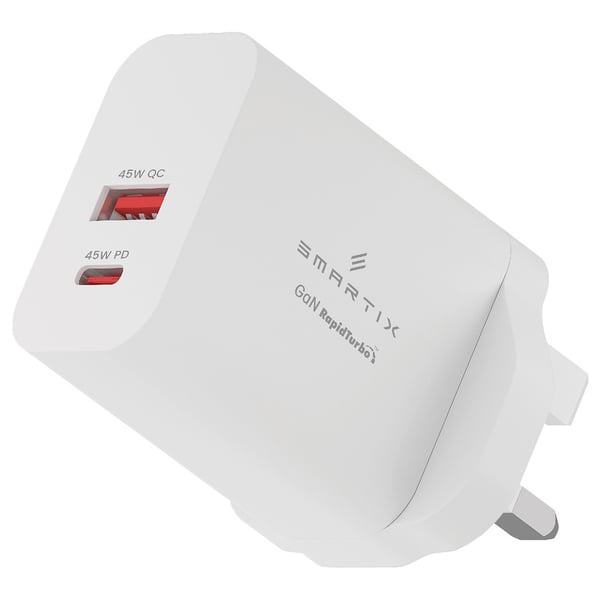 Smartix Premium UK Wall Adapter - 45W / USB-A / USB-C / White
