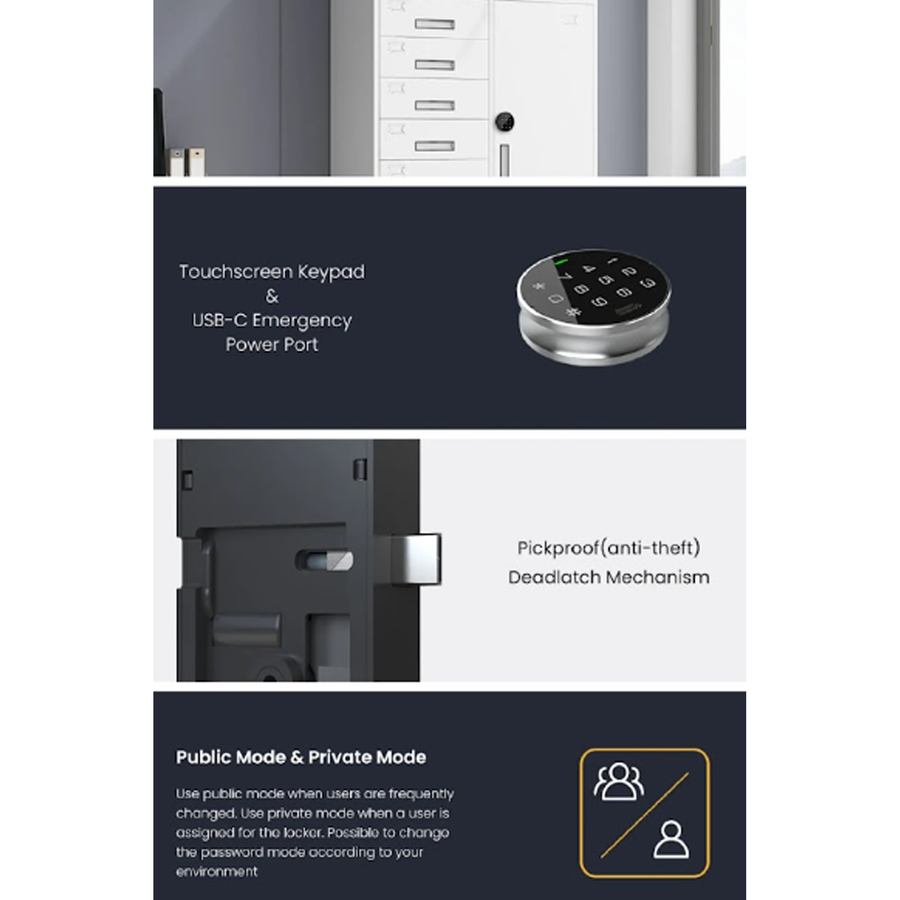 Gopeta E60CT Smart Locker/Cabinet Lock (Code & Card Only) - Black