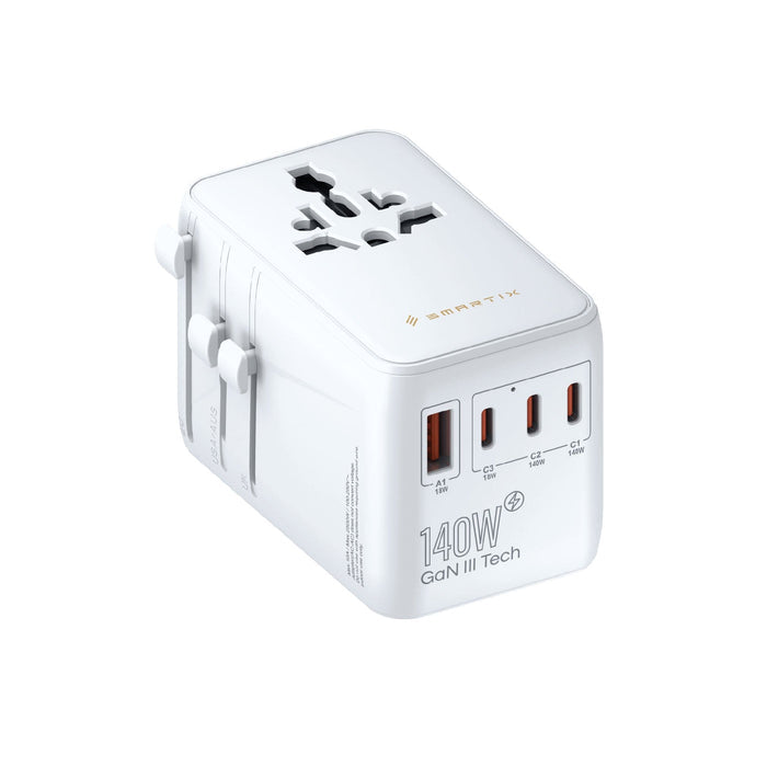 Smartix Premium International Travel Adapter - 140W / USB-A / USB-C / White