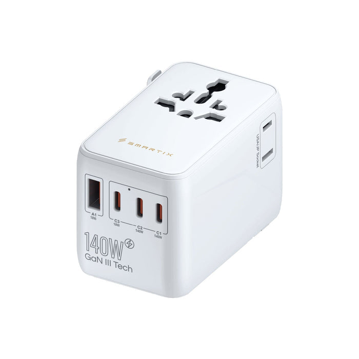 Smartix Premium International Travel Adapter - 140W / USB-A / USB-C / White