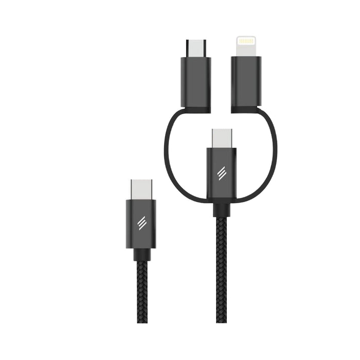 Smartix Premium 3 in 1 Braided Cable - USB-C / Lightning / Micro USB / 11.5 Meter / Black