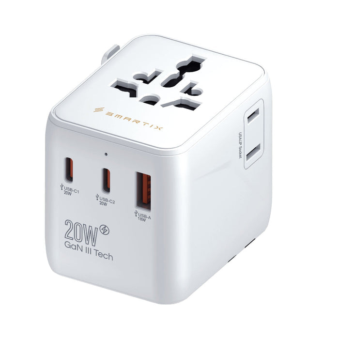 Smartix Premium International Travel Adapter - 20W / USB-A / USB-C / White