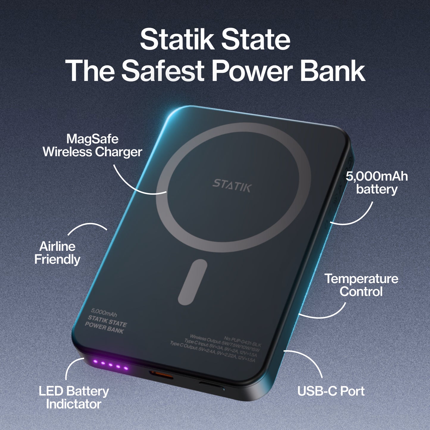 Statik MagSafe Power Bank - 5000mAh / USB-C / Orange