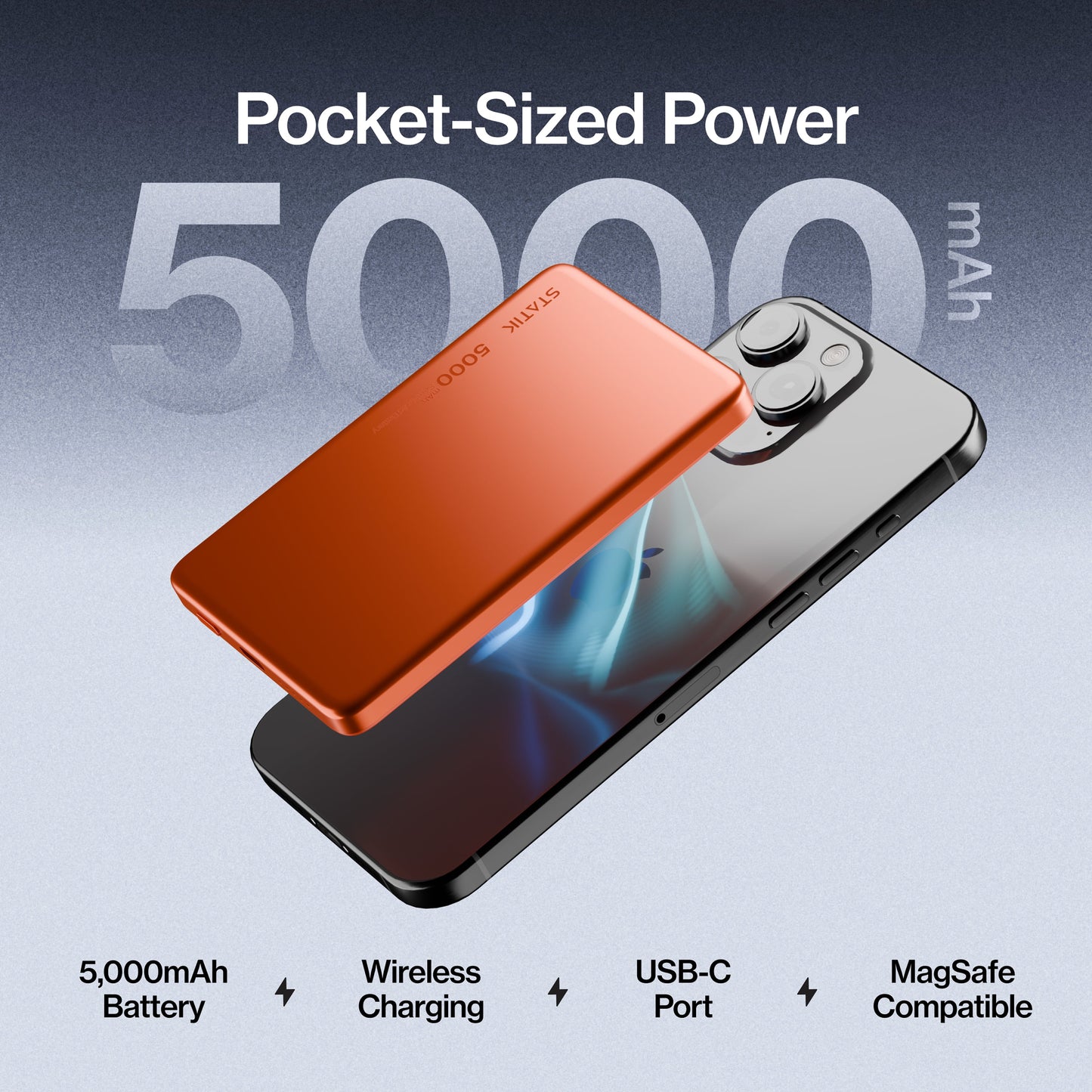 Statik MagSafe Power Bank - 5000mAh / USB-C / Orange