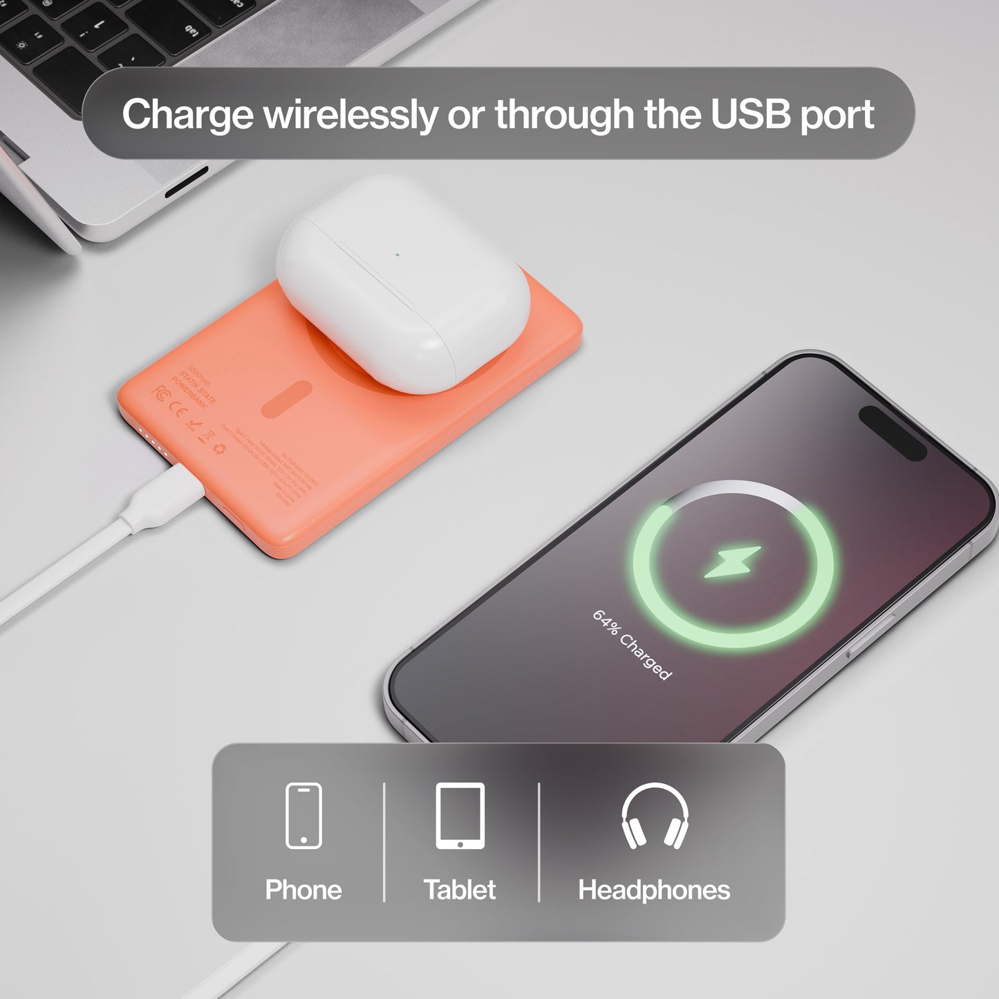Statik MagSafe Power Bank - 5000mAh / USB-C / Orange