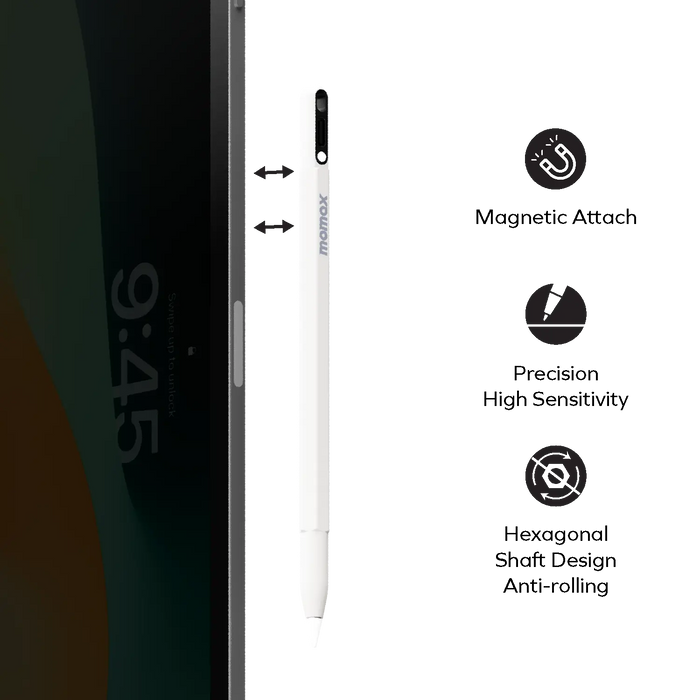 MOMAX Mag.Link Pop Magnetic Active Stylus Pen/iPad - 90mAh / USB-C / White