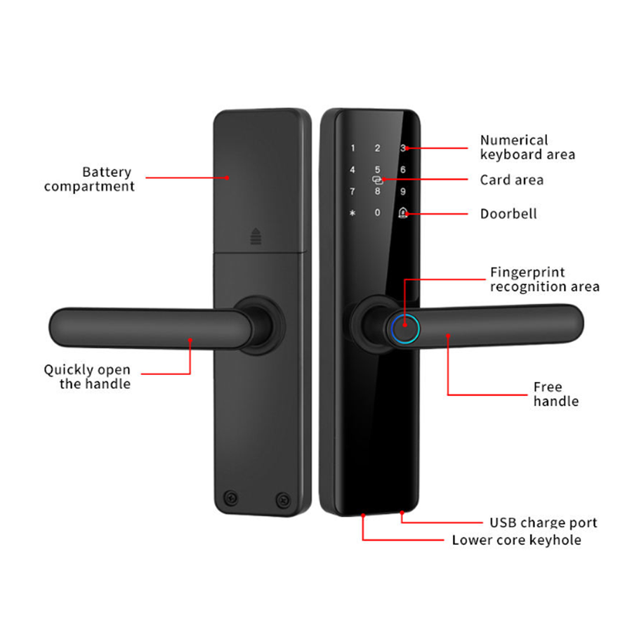 Gopeta TTLock Smart Wooden Door Lock - Black