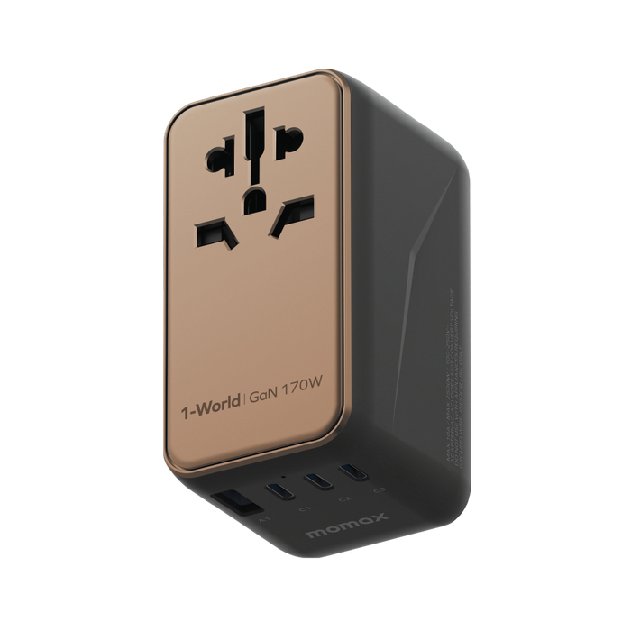 MOMAX 4-Port GaN Travel Charger with Cable - 170W / USB-C / USB-A / Sandstone