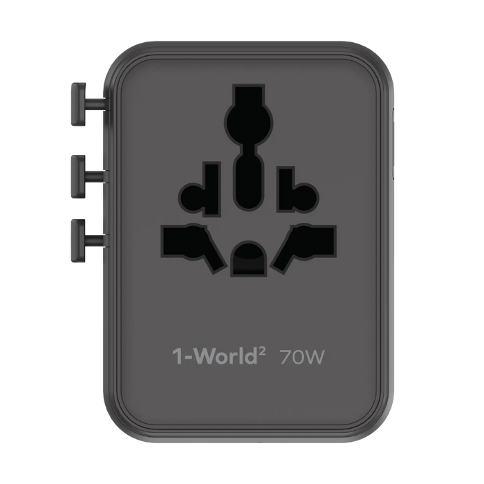 MOMAX 5-Port Mini Universal Travel GaN Charger with Dual AC - 70W / USB-A / USB-C / Black