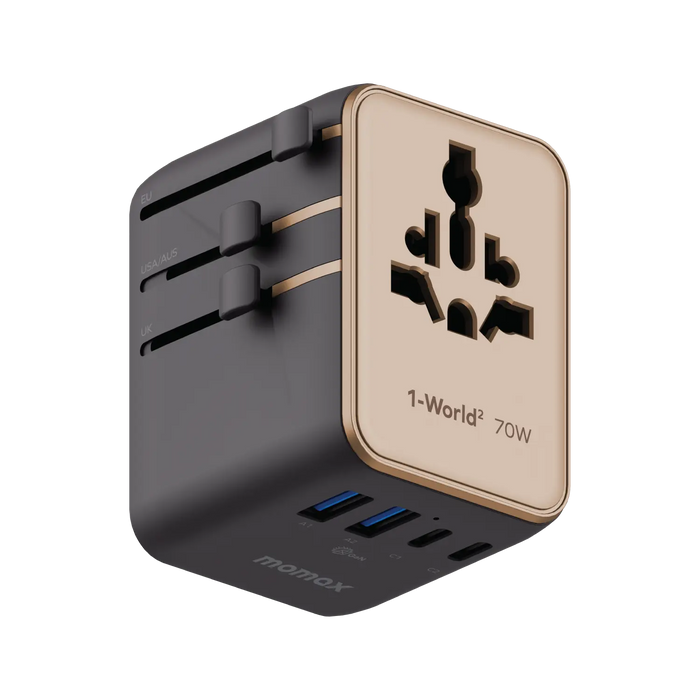 MOMAX 5-Port Mini Universal Travel GaN Charger with Dual AC - 70W / USB-A / USB-C / Sandstone