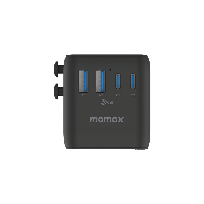 MOMAX Universal 4-Port Travel GaN Charger with Dual AC - 100W / USB-A / USB-C / Black