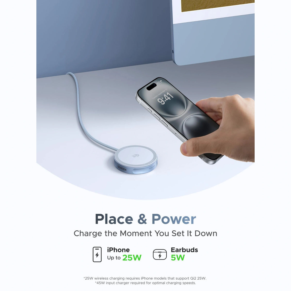 UGREEN QI2 Magnetic Wireless Charger - 25W / Blue