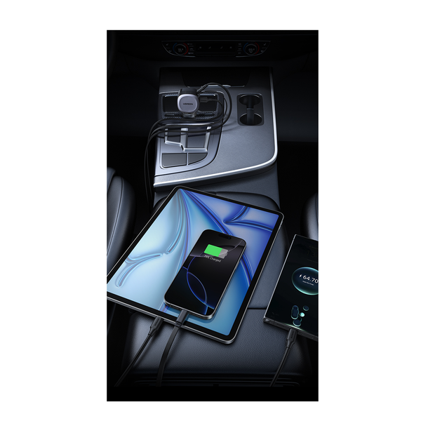 UGREEN Fast Car Charger with Retractable Cable - 75W / USB-C / USB-A / Space Grey