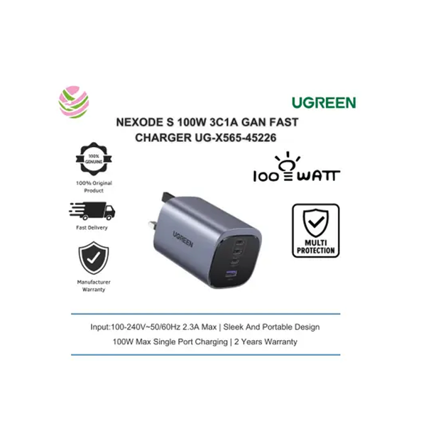 UGREEN Nexode  4-Port Gan Fast Charger UK - 100W / USB-A / USB-C / Space Grey
