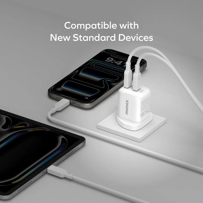 MOMAX 1-Charge 2-Port GaN Charger - 45W / USB-C / White