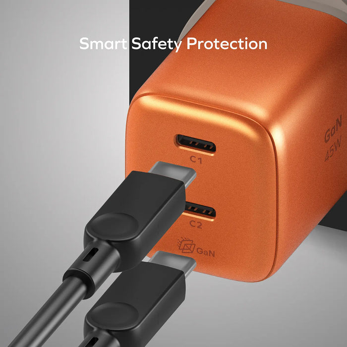 MOMAX 1-Charge 2-Port GaN Charger - 45W / USB-C / Orange