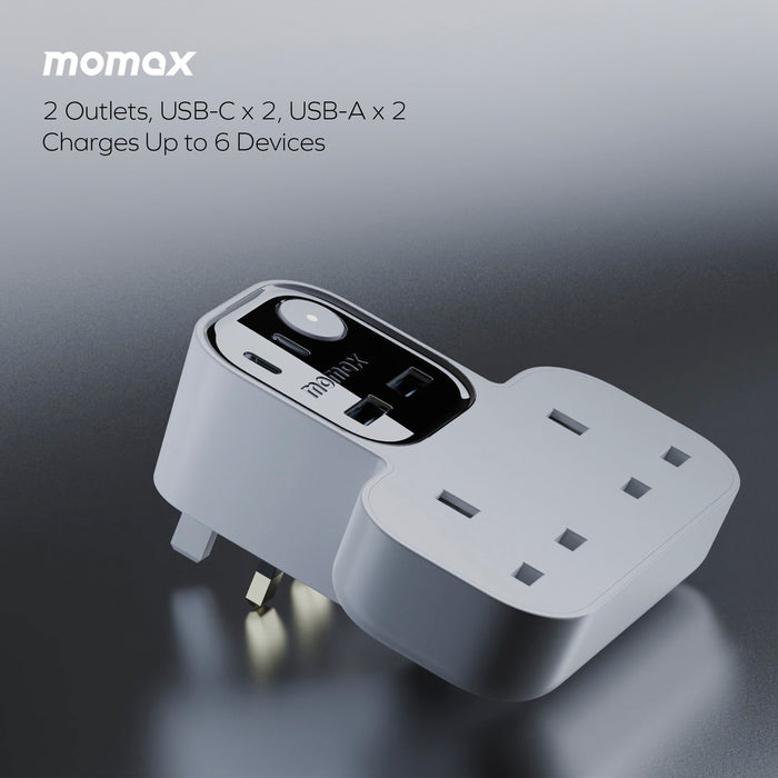 MOMAX 1-Charge Work Flow T-shaped Extention 2 Socket with USB - White