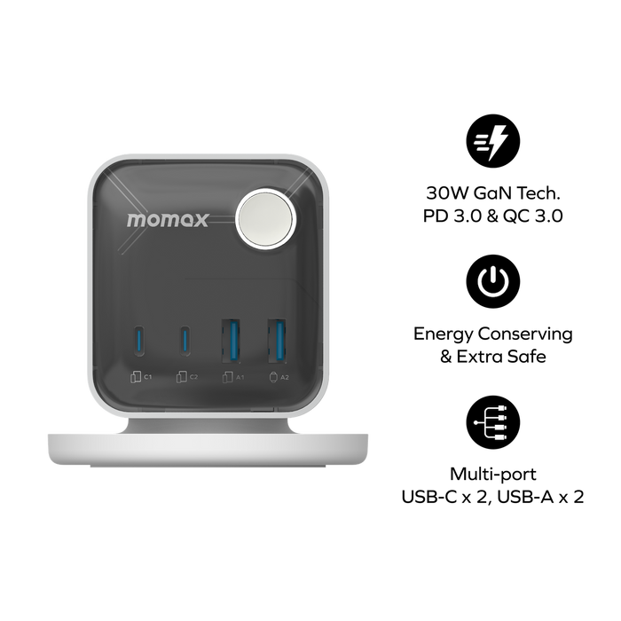MOMAX 3-Outlet GaN Power Cube - 25W / USB-A / USB-C / White