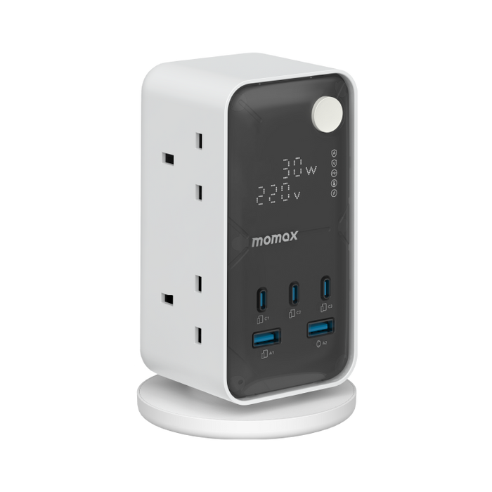 MOMAX Flow 6-Outlet GaN Power Tower - 35W / USB-C / USB-A / White
