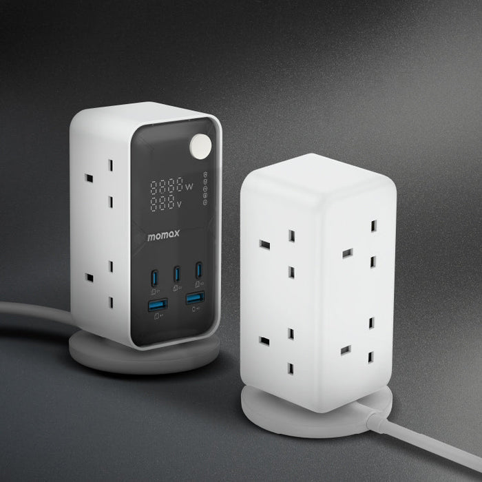 MOMAX Flow 6-Outlet GaN Power Tower - 35W / USB-C / USB-A / White