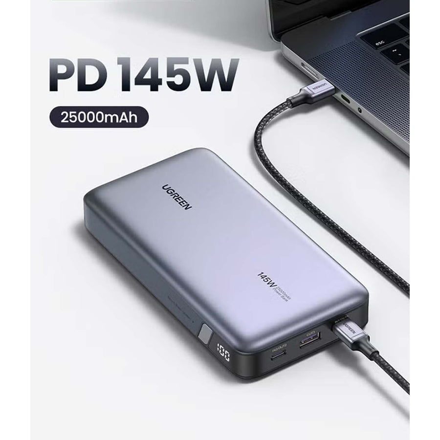 UGREEN Power Bank with Built-in Cable - 25000mAh / 145W / Black