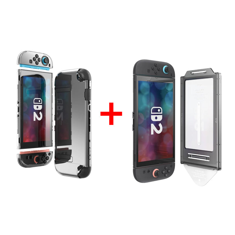 Elago Nintendo Switch 2 PC Clear Case (Slim and Full cover) - Clear + Elago Nintendo Switch 2 Tempered Glass Screen Protector - Clear - Bundle Offer