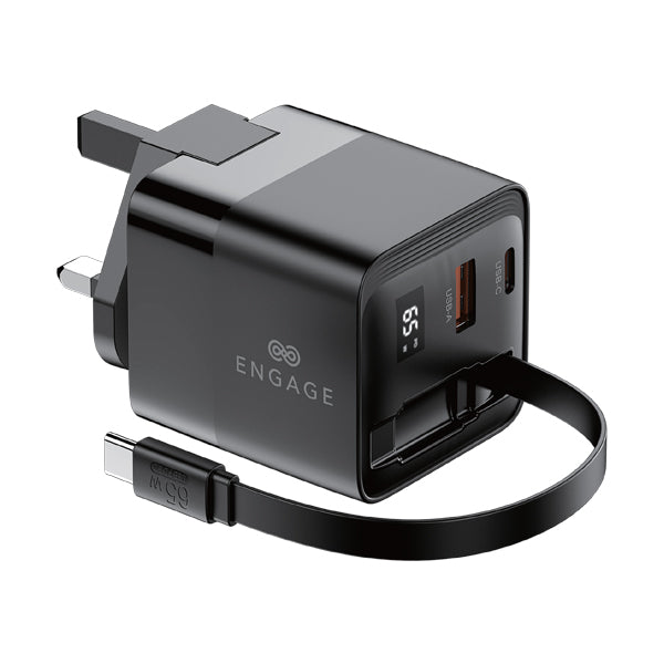 Engage Dual Port C+A 65W Gan Power Adapter W/Usb-C Cable(8954526522445)