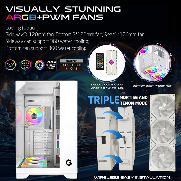 GAMEON Valkyrie I Series Mid Tower Gaming Case 4 Fans - White