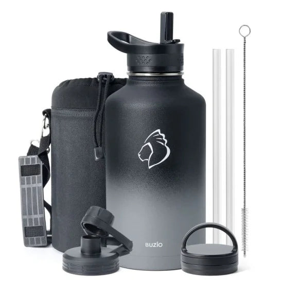 Buzio Trio Series Water Bottle with 3 Lids and Sleev 1.9L - Shadow