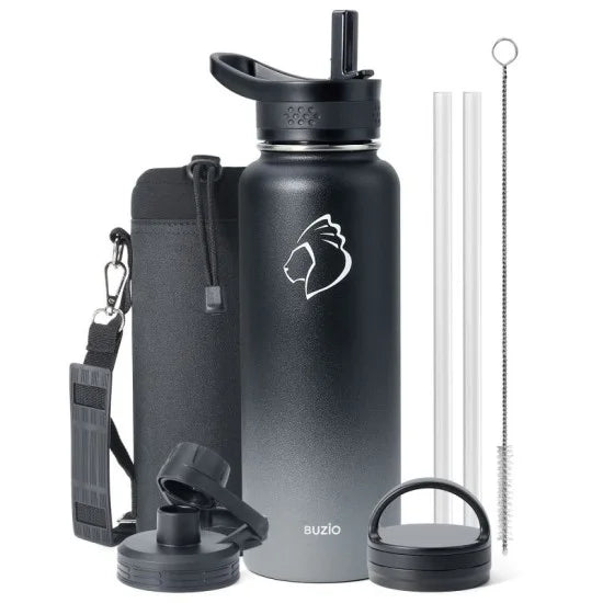 Buzio Trio Series Water Bottle with 3 Lids and Sleeve 1.2L - Shadow
