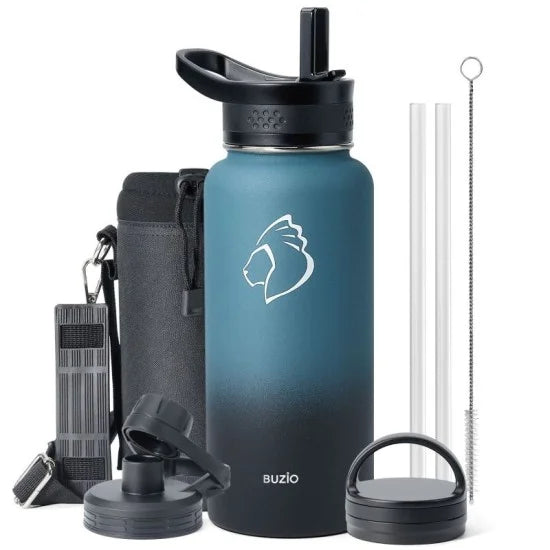 Buzio Trio Series Water Bottle with 3 Lids and Sleeve 1L - Indigo Crush