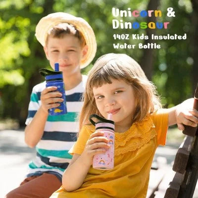 Buzio Kids Bottle with Straw Lid | 2 Pack 500ML - Unicorn+Dinosaur