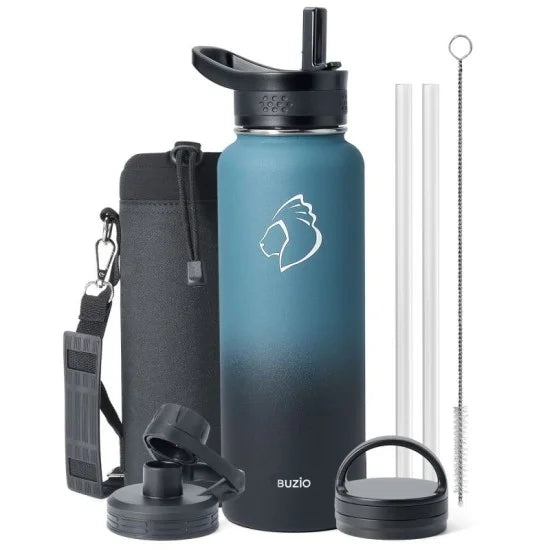 Buzio Trio Series Water Bottle with 3 Lids and Sleeve 1.2L - Indigo Crush