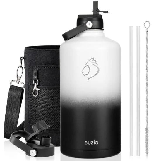 Buzio Duet Series Gallon Bottle with 2 Lids and Sleeve 3.8L - Black White